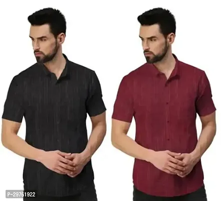 Stylish Multicoloured Khadi Cotton Casual Shirts For Men Pack Of 2-thumb0