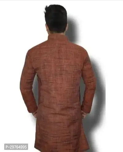 Stylish Brown Khadi Cotton Solid Kurtas For Men-thumb2