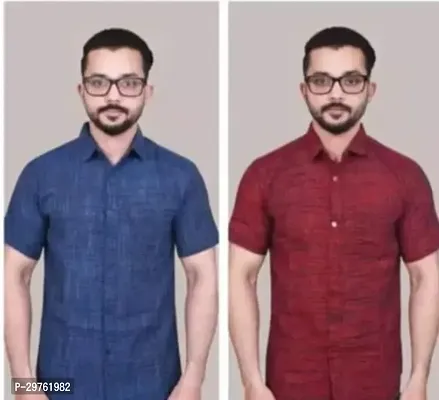 Stylish Multicoloured Khadi Cotton Casual Shirts For Men Pack Of 2