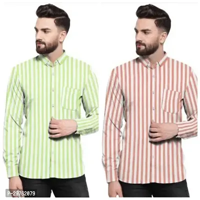 Stylish Multicoloured Khadi Cotton Casual Shirts For Men Pack Of 2-thumb0