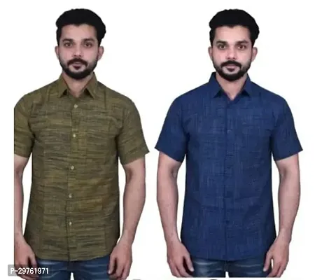 Stylish Multicoloured Khadi Cotton Casual Shirts For Men Pack Of 2