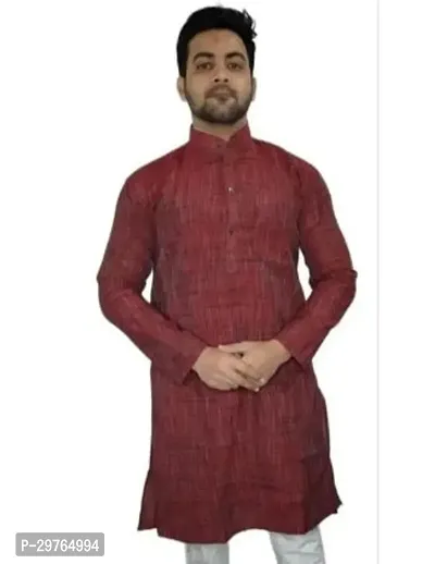 Stylish Maroon Khadi Cotton Solid Kurtas For Men-thumb0