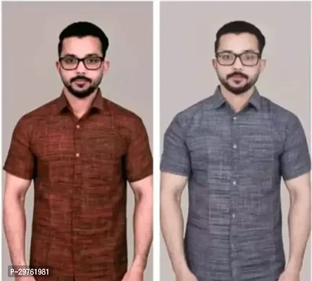 Stylish Multicoloured Khadi Cotton Casual Shirts For Men Pack Of 2