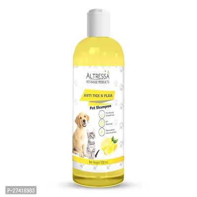 Altressa Anti Tick N Flea Pet Shampoo for Hair Rejuvenation, pH Balanced, Naturally Organic Dog Shampoo for Smelly Dogs Grooming Product Lemon Fragrance Anti-Dandruff, Anti-itching, Pet Shampoo 500 ml
