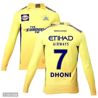 Stylish Yellow Polycotton Sports Csk Cricket Dhoni 7 Jersey T-Shirt For Men-thumb0