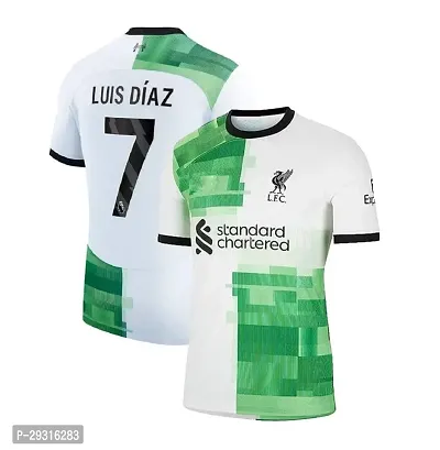 Stylish White Polycotton Luis Diaz 7 Liverpol Away Football Jersey T-Shirt For Men