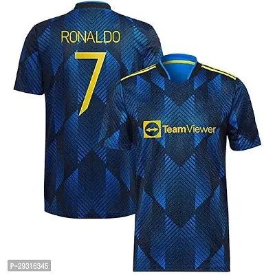 Stylish Black Polycotton Ronaldo 7 Football Half Sleeve Jersey T-Shirt For Men