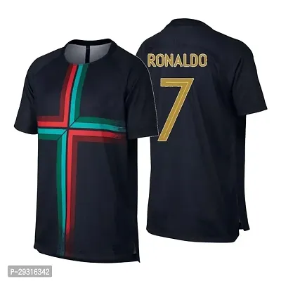 Stylish Black Polycotton Ronaldo 7 Football Half Sleeve Jersey T-Shirt For Men-thumb0