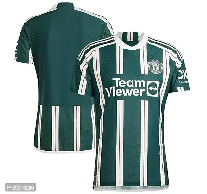 Stylish Green Polycotton Man Utd Away Football Official Half Sleeve Jersey T-Shirt For Men-thumb0