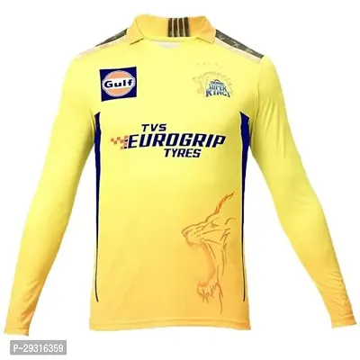 Stylish Yellow Polycotton Sports Csk 2024/25 Ipl Full Sleeve Dhoni 7 Jersey T-Shirt For Men-thumb0