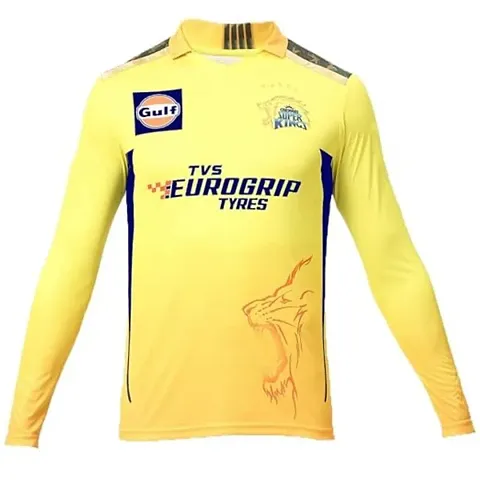 Stylish Polycotton Sports Csk 2024/25 Ipl Full Sleeve Dhoni Jersey T-Shirt For Men