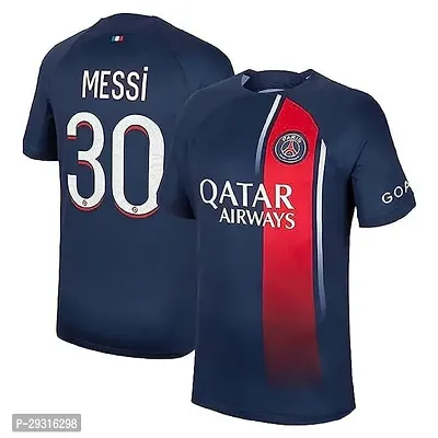 Stylish Blue Polycotton Messi 10 Football Home Jersey T-Shirt For Men-thumb0