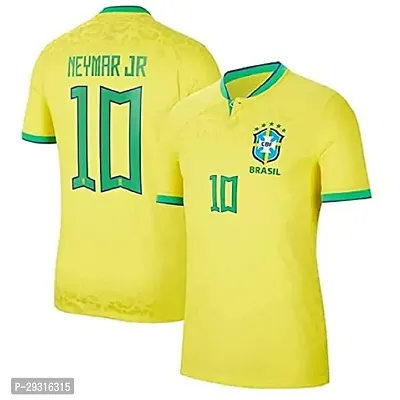 Stylish Yellow Polycotton Neymar 10 Brazil Football Team Home Kit Original Jersey T-Shirt For Men-thumb0