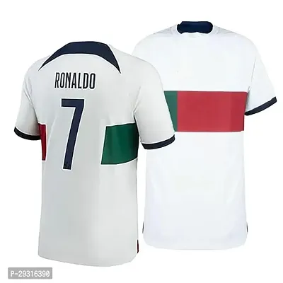 Stylish White Polycotton Sports Soccer Football Portug Boys Ronaldo 7 Jersey T-Shirt For Men-thumb0