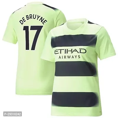 Stylish Green Polycotton Football Soccer De Bruyne 17 Away Official Jersey T-Shirt For Men-thumb0