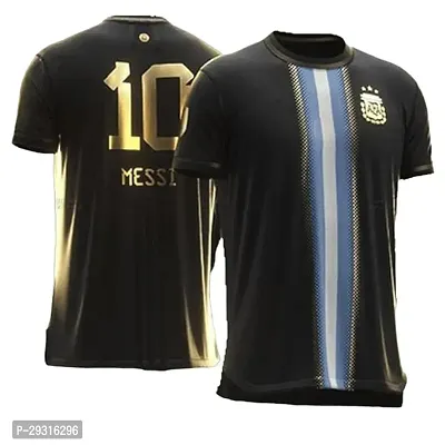 Stylish Black Polycotton Messi 10 Argentina Special Edition Football Team Jersey T-Shirt For Men-thumb0