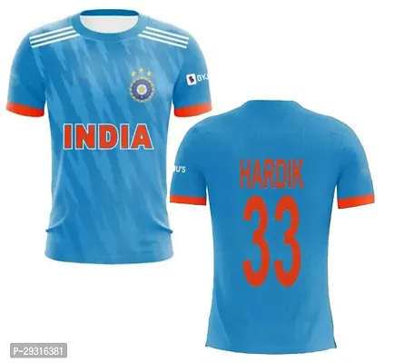 Stylish Blue Polycotton Sports Ind Hardik 33 Cricket Team Jersey T-Shirt For Men-thumb0