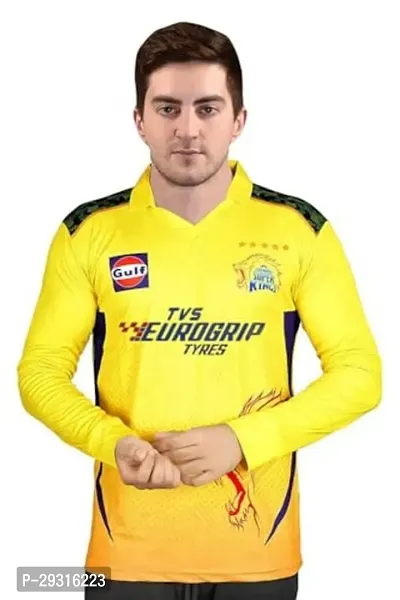 Stylish Yellow Polycotton Csk Ipl 2024-25 Full Sleeve Dhoni 7 Jersey T-Shirt For Men-thumb0