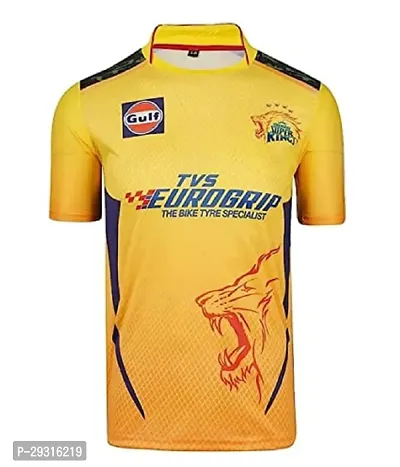 Stylish Yellow Polycotton Csk Dhoni 7 Cricket Jersey T-Shirt For Men-thumb0