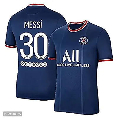 Stylish Blue Polycotton Messi Football Jersey T-Shirt For Men-thumb0