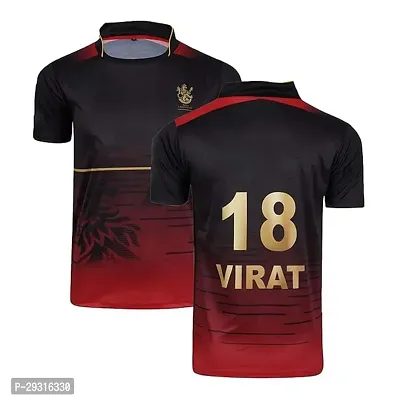 Stylish Multicoloured Polycotton Rcb Virat Kohli 18 Jersey T-Shirt For Men-thumb0