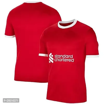 Stylish Red Polycotton Sports Football Soccer Liver Home Away Kit Jersey T-Shirt For Men