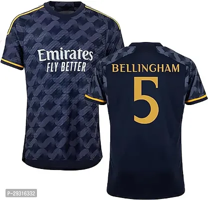 Stylish Blue Polycotton Real Away Football Team Bellingham 5 Jersey T-Shirt For Men