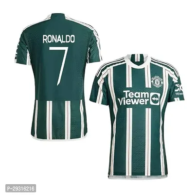 Stylish Green Polycotton Cristiano Ronadlo 7 Man Utd Away Football Team Jersey T-Shirt For Men