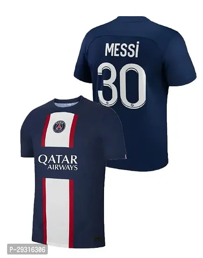 Stylish Blue Polycotton Messi Football Jersey T-Shirt For Men-thumb0