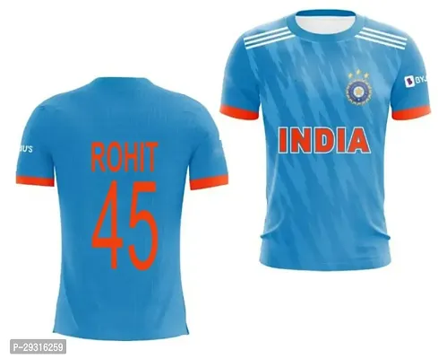 Stylish Blue Polycotton Ind Cricket Team Jersey T-Shirt For Men