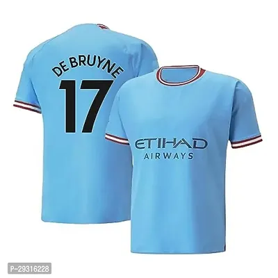 Stylish Blue Polycotton De Bruyne 17 Home Football Club Team Jersey T-Shirt For Men-thumb0