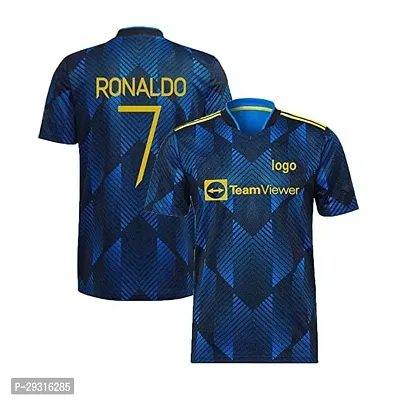 Stylish Blue Polycotton Man Untd Ronaldo 7 Third Kit-Sports Jersey T-Shirt For Men