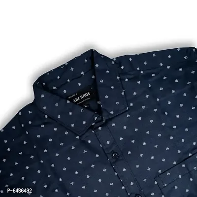 Alluring Navy Blue Premium Cotton Oxford Printed Casual Shirts For Men-thumb2