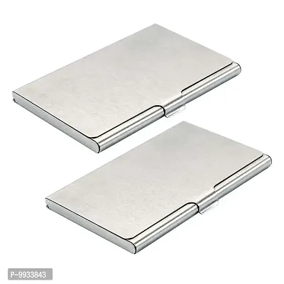 Mens  Womens Stainless Steel Pocket ATM Visiting Credit Card Business Card Case Holder - Silver ( Pack of 2)-thumb0