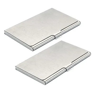 Mens  Womens Stainless Steel Pocket ATM Visiting Credit Card Business Card Case Holder - Silver ( Pack of 2)
