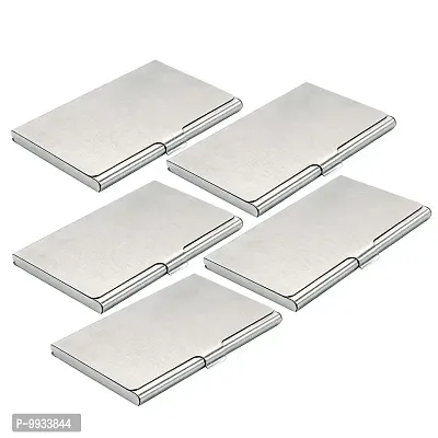 Mens  Womens Stainless Steel Pocket ATM Visiting Credit Card Business Card Case Holder - Silver ( Pack of 5)-thumb0