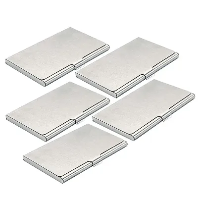Mens  Womens Stainless Steel Pocket ATM Visiting Credit Card Business Card Case Holder - Silver ( Pack of 5)