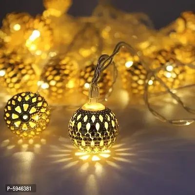 Metal Balls String Lights (Warm White) Metal LED String with 16 Metal Ball Copper String Fairy light for Diwali, Navratri Christmas Decoration and Home Decoration-thumb0
