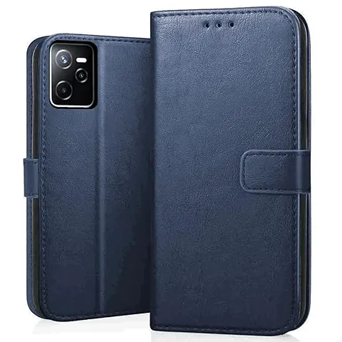 Cloudza Realme Narzo 50A Prime Flip Back Cover | PU Leather Flip Cover Wallet Case with TPU Silicone Case Back Cover for Realme Narzo 50A Prime Blue