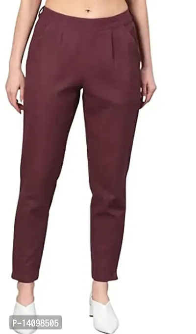 Stylish Solid Cotton Blend Trousers For Women-thumb0
