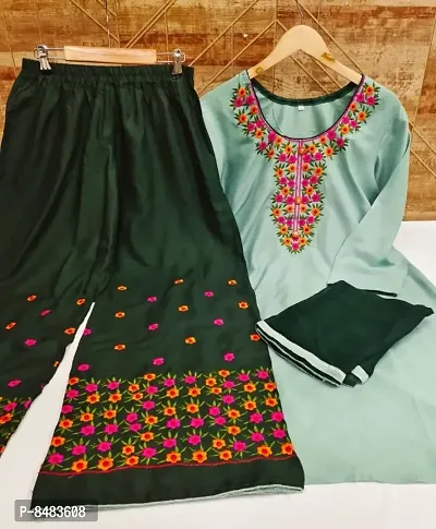 Classic Rayon Embroidered Kurta, Bottom And Dupatta Set For Women-thumb0