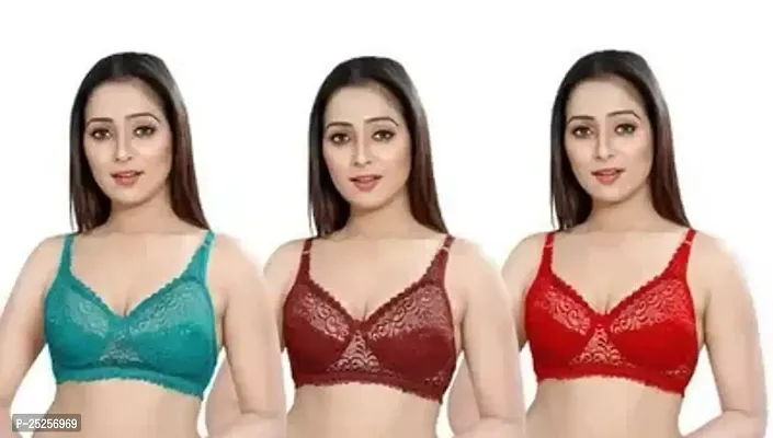 Stylish Multicoloured Net Solid Bras For Women Pack Of 3-thumb0