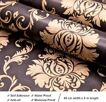 Wall Stickers Luxury Wallpaper (45x500cm) Self Adhesive Wallpaper for Walls Waterproof 3D Wallpaper for Living Room Bedroom Office Kitchen (Brown Golden)-thumb1