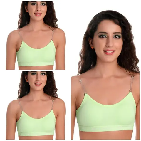 Stylish Green Hosiery Solid Bras For Women Pack Of 3