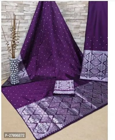 Beautiful Purple Art Silk Woven Design Saree with Blouse Piece For Women-thumb0