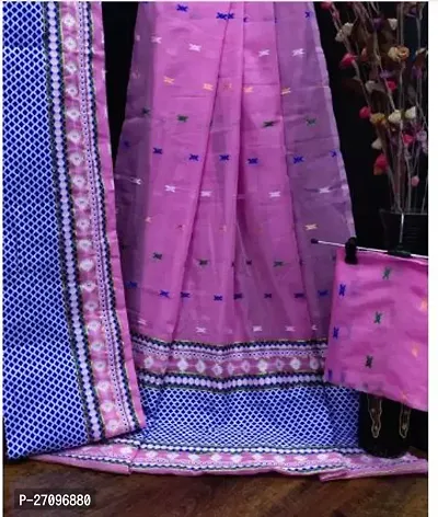 Beautiful Purple Cotton Woven Design Saree with Blouse Piece For Women