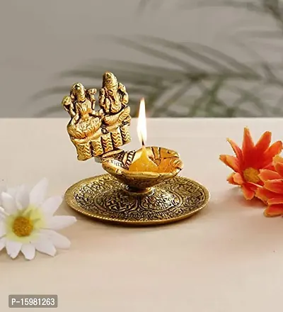 Pretty Gold Metal Laxmi Ganesh Singhasan, Laxmi Ganesh Idol, Diya, Laxmi Ganesh-thumb0