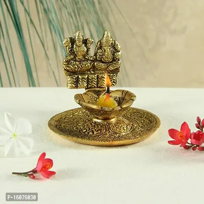 Lakshmi Ganesh hand Diya in metal antique gold plated