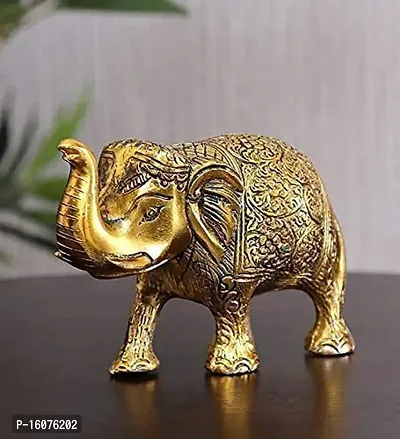 Decorative Elephant Pair Statue | Showpiece for Home Decor | Gold Color Oxidised Finish Handcarved Metal Hathi Set | Home Decor | Gift Item for Marriages Birthday House Warming (12.5*8cm)