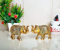 Metal Elephant Statue Small Size Gold Polish Decorate for Your Home, Office Table Decorative  Gift Article, Animal Showpiece Figurines ( Set of 2 )-thumb3